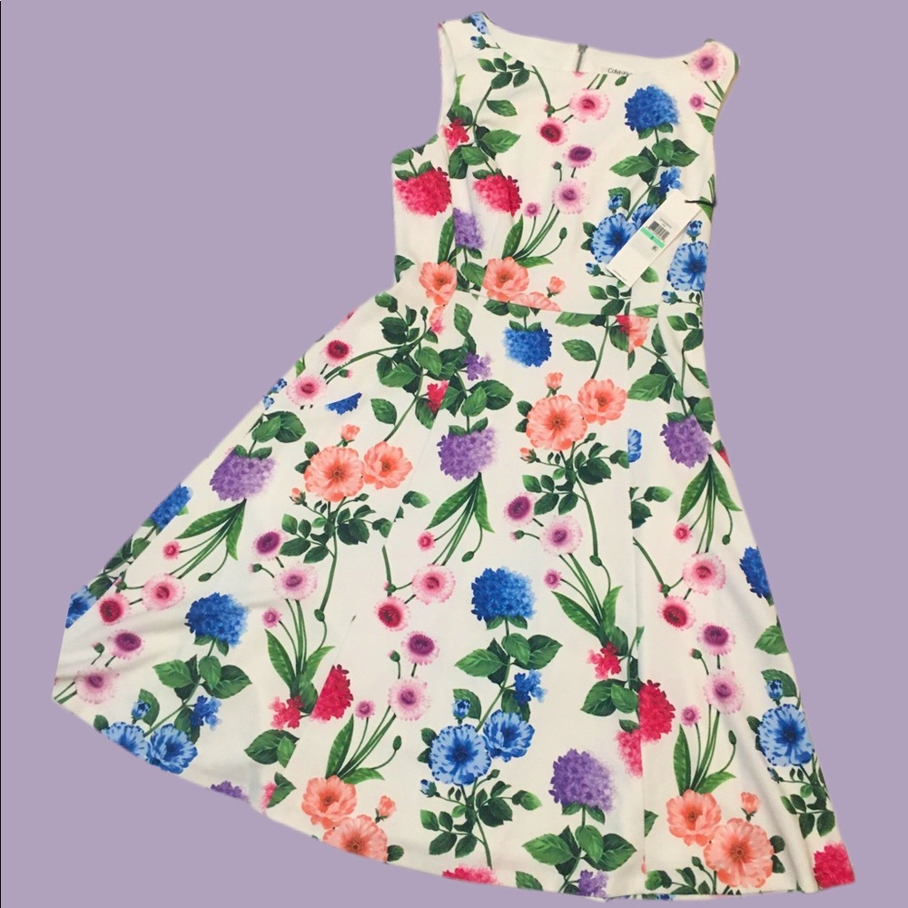 *NWT* Calvin Klein sleeveless floral A line dress